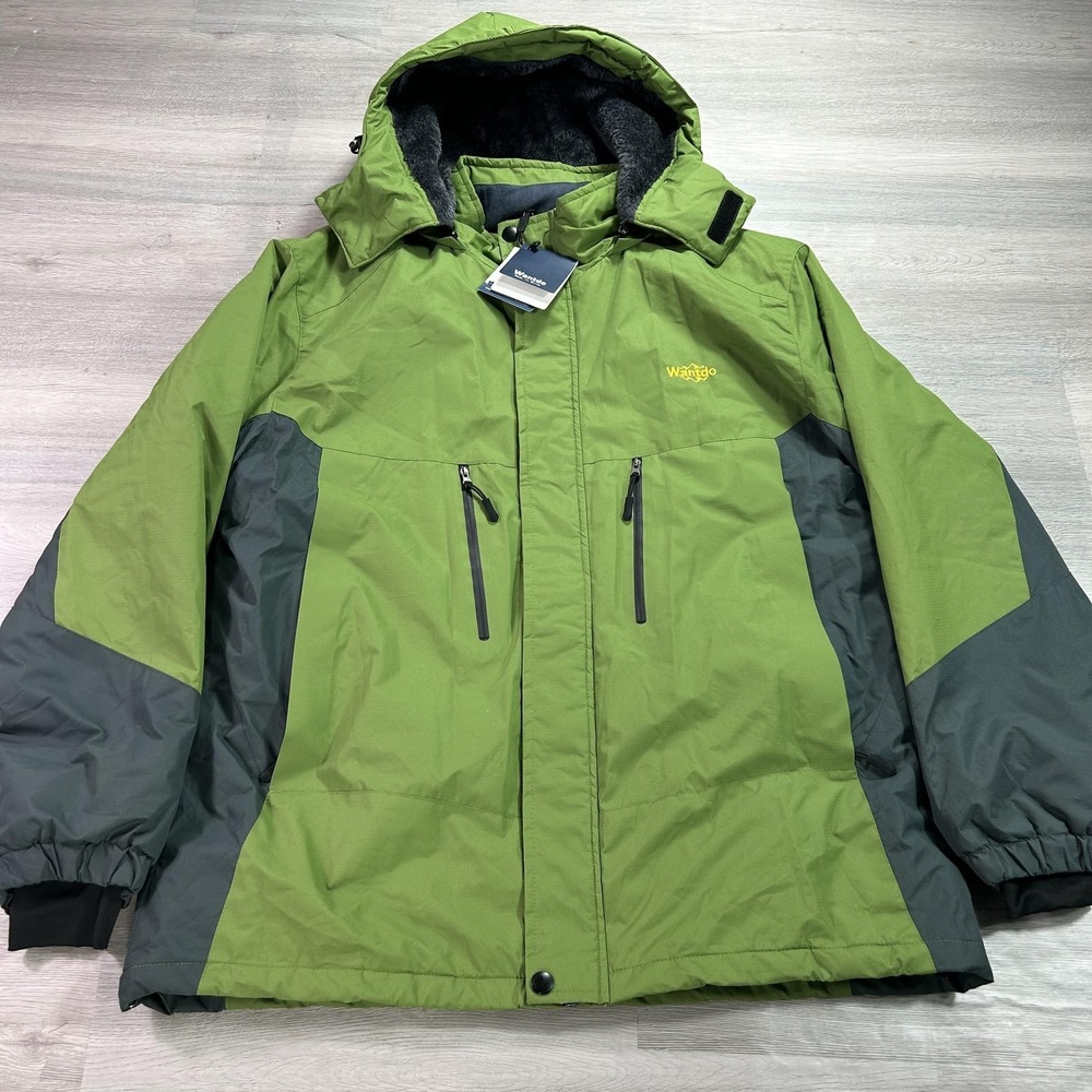 NEW Wantdo Ski Jacket Mens XL Green Hooded Waterproof Windproof Insulated